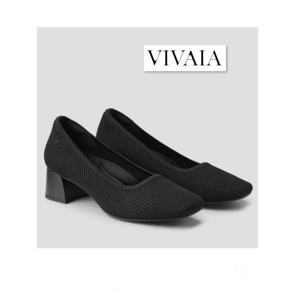 VIVAIA Square Toe Chunky Heels Melody Pro Black Size 42 US 10.5 Minimalist Work